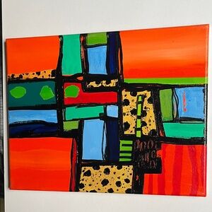 Abstract Orange and Blue Canvas Art Handmade